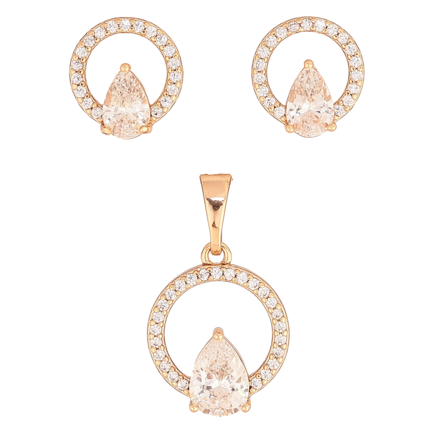 Набор Xuping цвет Позолота 18K серьги кулон "Колечки с кристальными капельками" фото №1 Набор Xuping цвет Позолота 18K серьги кулон "Колечки с кристальными капельками" фото №1