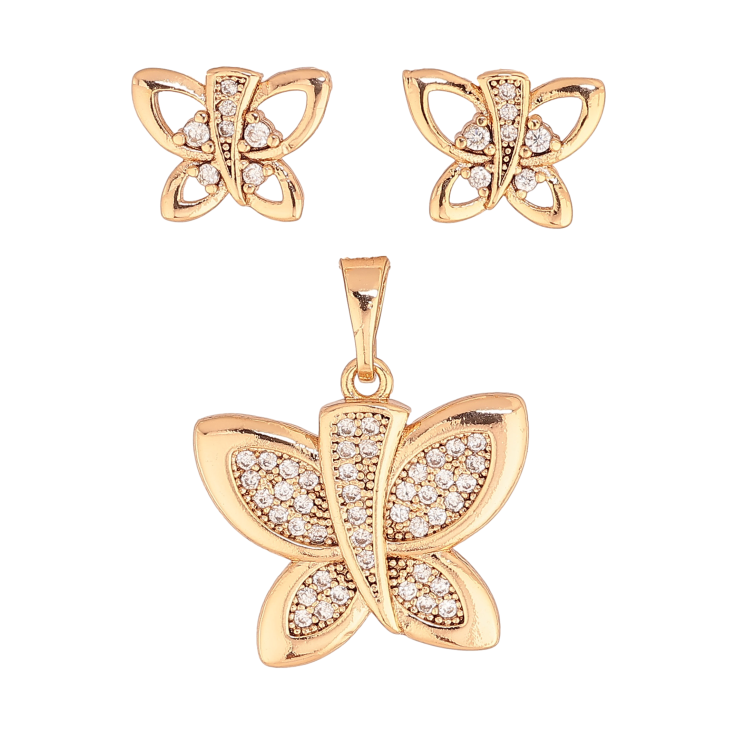 Набор Xuping цвет Позолота 18K серьги кулон "Бабочки с кристаллами" фото №8 Набор Xuping цвет Позолота 18K серьги кулон "Бабочки с кристаллами" фото №8