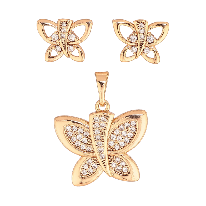 Набор Xuping цвет Позолота 18K серьги кулон "Бабочки с кристаллами" фото №1 Набор Xuping цвет Позолота 18K серьги кулон "Бабочки с кристаллами" фото №1