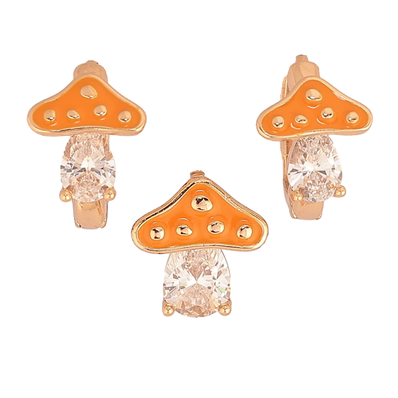 Набор Xuping цвет Позолота 18K серьги кулон "Мухоморы с кристаллами и оранжевой эмалью" фото №1