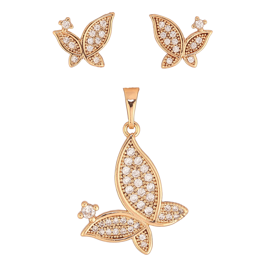 Набор Xuping цвет Позолота 18K серьги кулон "Бабочки с инкрустацией кристаллами" фото №1 Набор Xuping цвет Позолота 18K серьги кулон "Бабочки с инкрустацией кристаллами" фото №1