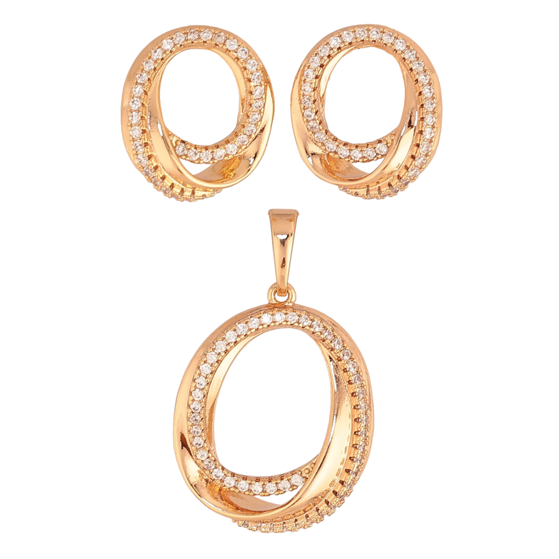 Набор Xuping цвет Позолота 18K серьги кулон "Кольца с кристаллами" фото №2 Набор Xuping цвет Позолота 18K серьги кулон "Кольца с кристаллами" фото №2