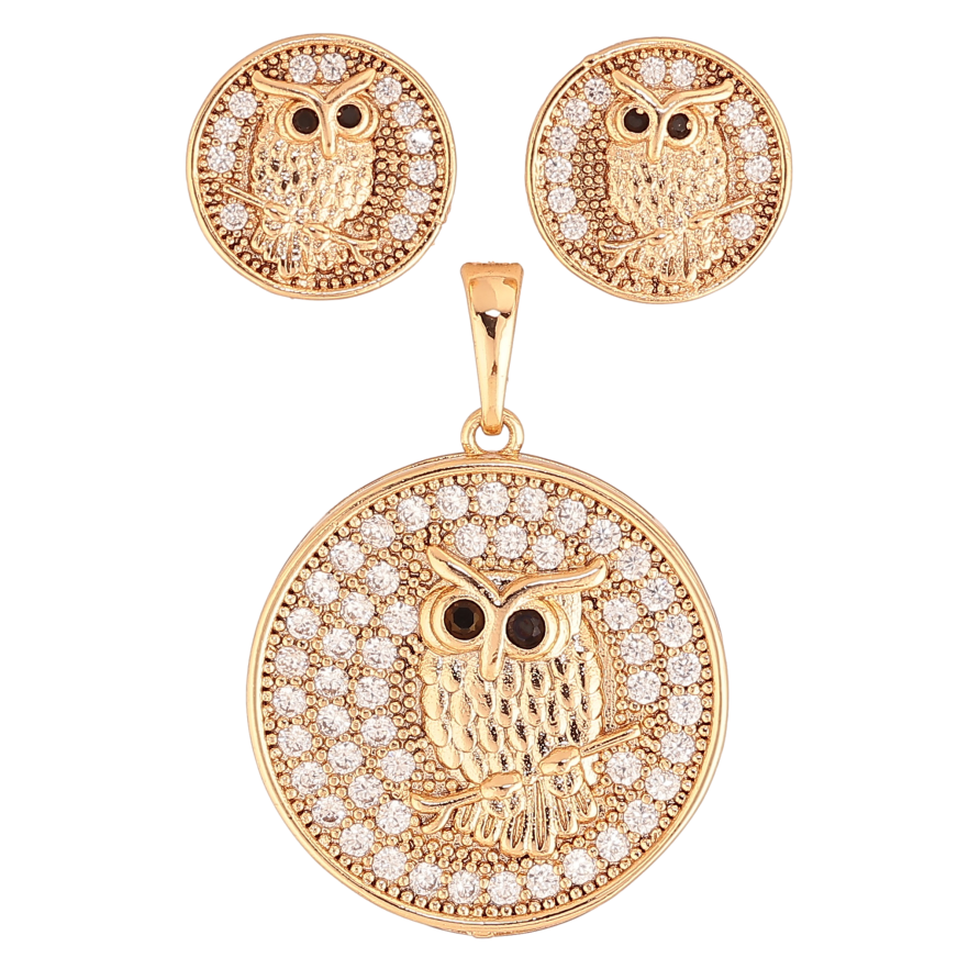 Набір Xuping колір Позолота 18K сережки кулон "Сови" фото №1