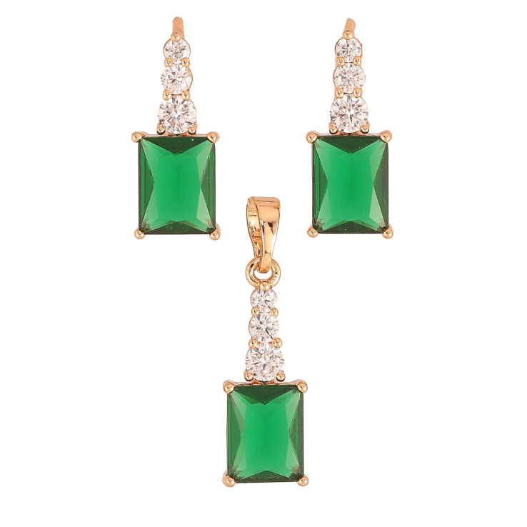 Набір Xuping колір Позолота 18K сережки кулон "Візерунок з зеленими кристалами" фото №5