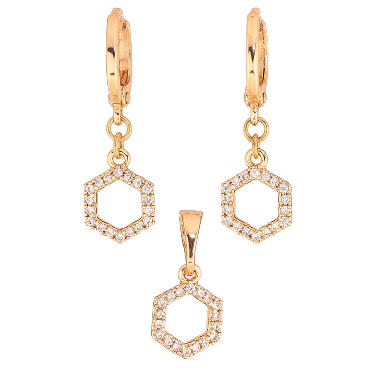 Набір Xuping колір Позолота 18K сережки кулон "Шестикутники з кристалами" ø 8мм фото №7 Набір Xuping колір Позолота 18K сережки кулон "Шестикутники з кристалами" ø 8мм фото №7