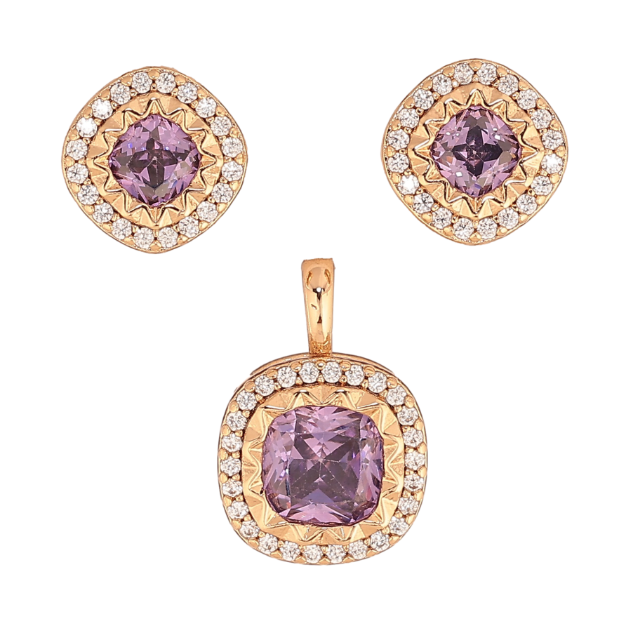 Набор Xuping цвет Позолота 18K серьги кулон "Инкрустация с сиреневыми кристаллами" фото №1 Набор Xuping цвет Позолота 18K серьги кулон "Инкрустация с сиреневыми кристаллами" фото №1
