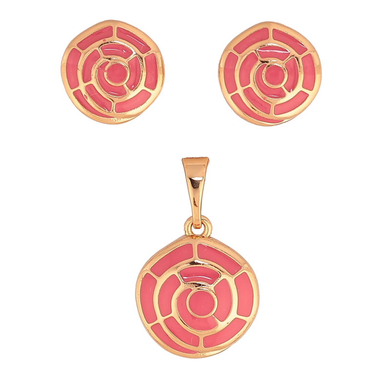 Набір Xuping колір Позолота 18K сережки кулон "Візерунок з рожевою емаллю" фото №1