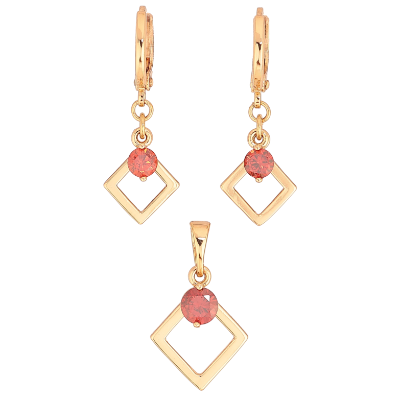 Набір Xuping колір Позолота 18K сережки кулон "Ромбові підвіски з червоними кристалами" фото №3