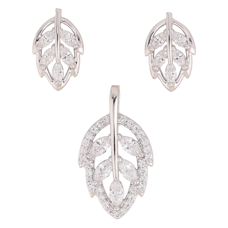 Набір Xuping колір Родій Сережки Кулон "Листочки з кристалами" фото №5 Набір Xuping колір Родій Сережки Кулон "Листочки з кристалами" фото №5