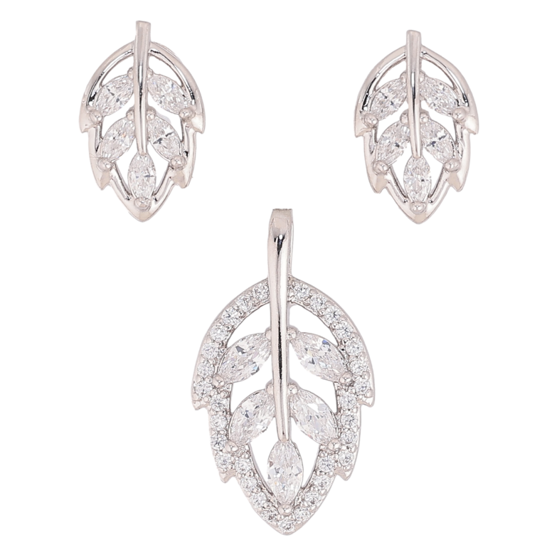 Набір Xuping колір Родій Сережки Кулон "Листочки з кристалами" фото №1 Набір Xuping колір Родій Сережки Кулон "Листочки з кристалами" фото №1