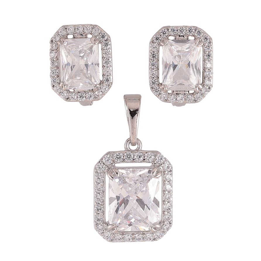 Набір Xuping колір Родій Сережки Кулон "Кришталевий блиск" фото №1 Набір Xuping колір Родій Сережки Кулон "Кришталевий блиск" фото №1