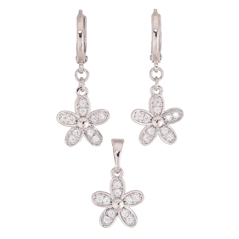 Набір Xuping колір Родій Сережки Кулон "Квіточки з кристалами" фото №1