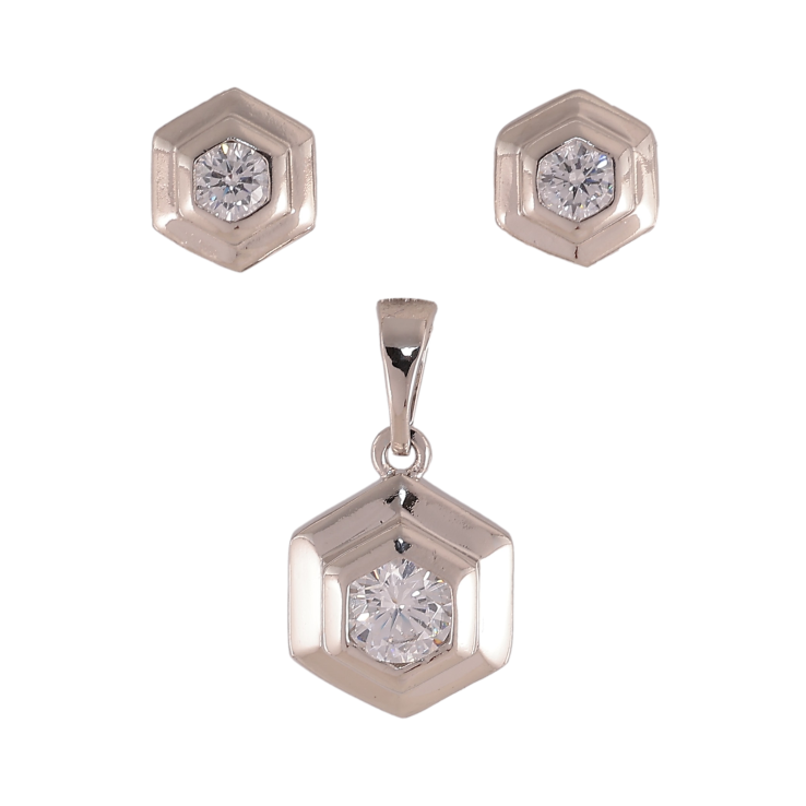 Набір Xuping колір Родій Сережки Кулон "Шестигранники з кристалами" фото №6 Набір Xuping колір Родій Сережки Кулон "Шестигранники з кристалами" фото №6