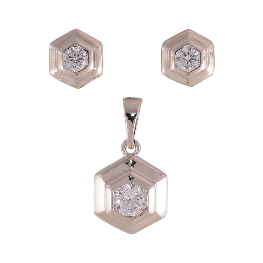 Набір Xuping колір Родій Сережки Кулон "Шестигранники з кристалами" фото №1