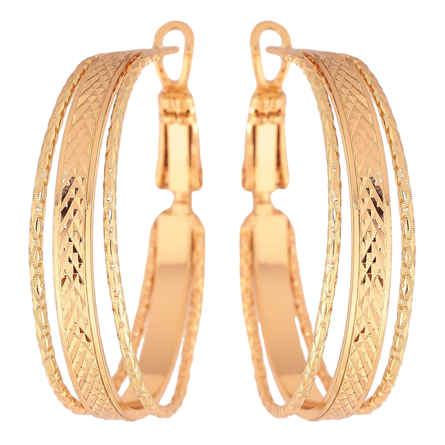 Серьги Xuping цвет позолота 18K кольца (конго) декоративный узор ø 3см фото №1 Серьги Xuping цвет позолота 18K кольца (конго) декоративный узор ø 3см фото №1