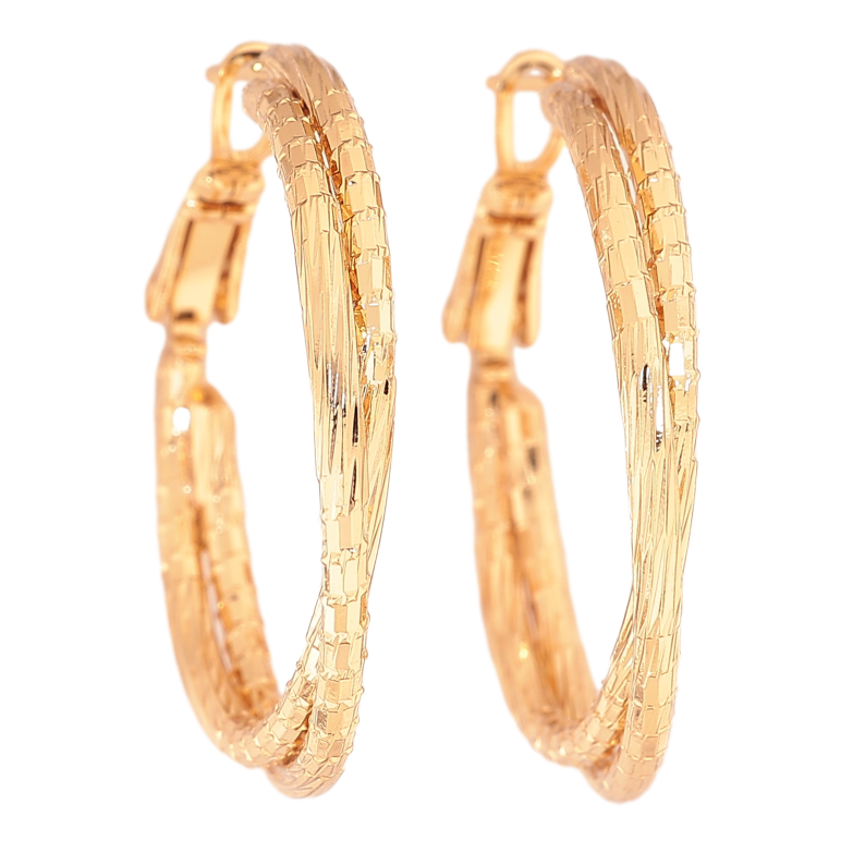 Сережки Xuping колір позолота 18K кільця (конго) декоративний візерунок ø 3см фото №1 Сережки Xuping колір позолота 18K кільця (конго) декоративний візерунок ø 3см фото №1