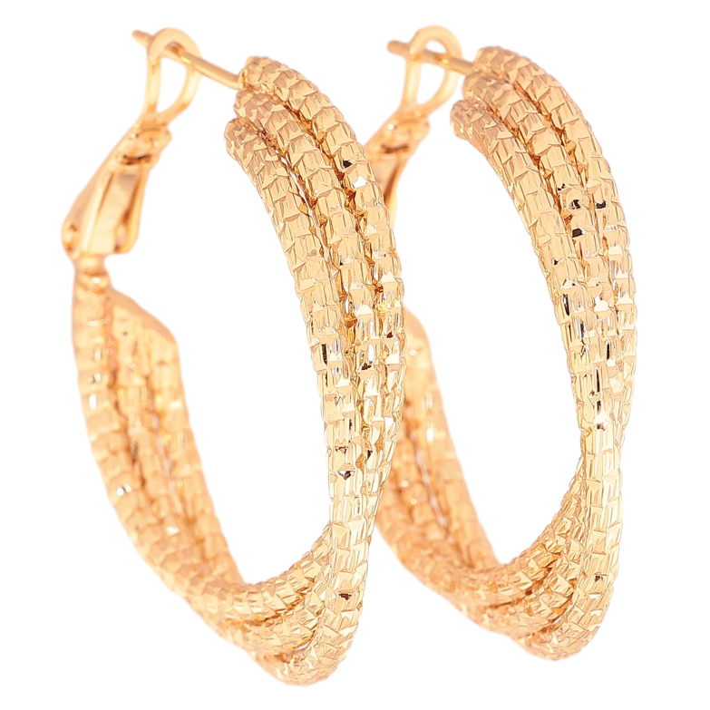 Серьги Xuping цвет Позолота 18K кольца (конго) "Декоративный узор" ø 3см фото №1