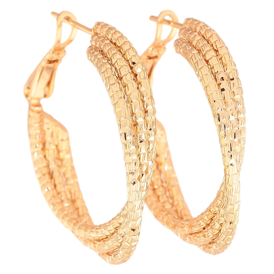 Серьги Xuping цвет Позолота 18K кольца (конго) "Декоративный узор" ø 3см фото №1