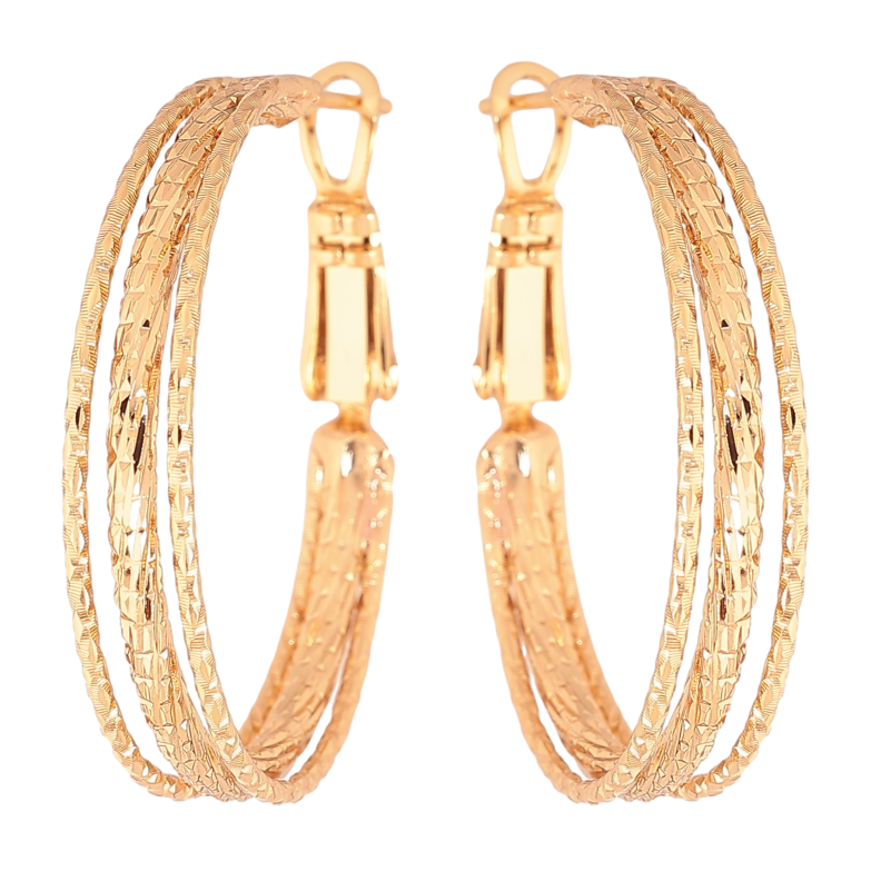 Сережки Xuping колір Позолота 18K кільця (конго) "Декоративний візерунок" ø 3см фото №1