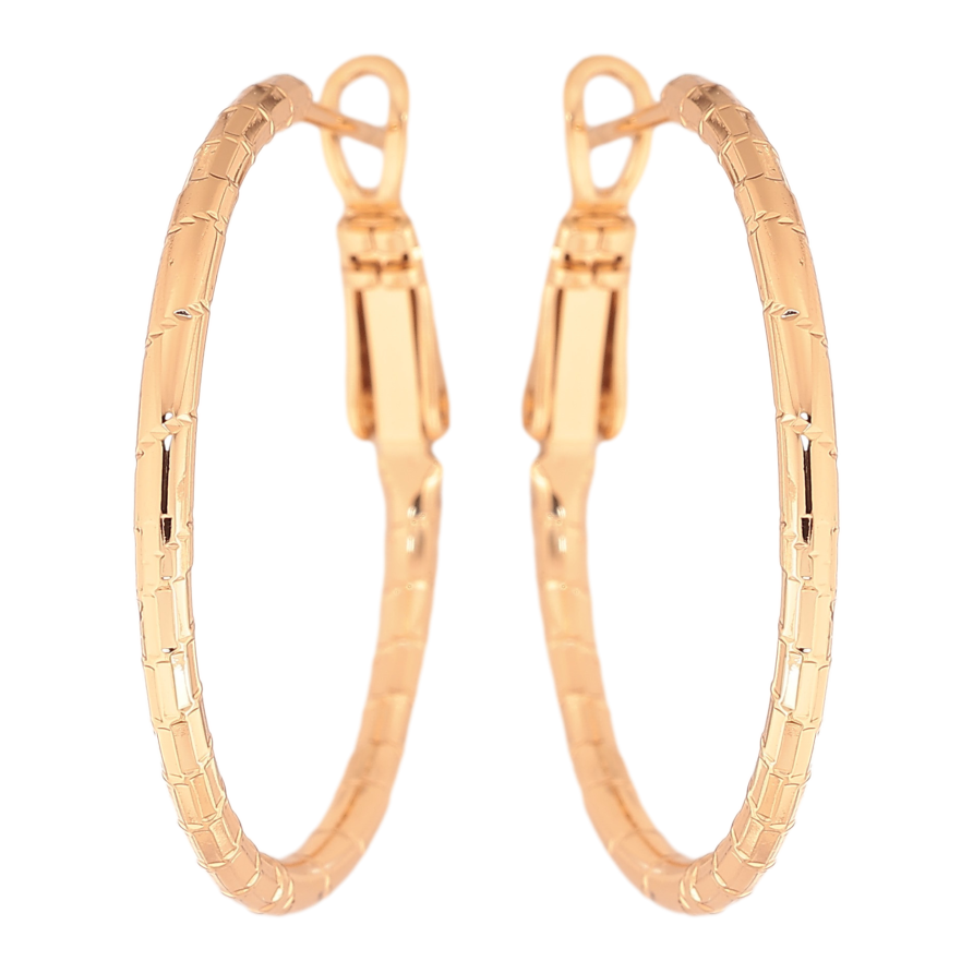 Сережки Xuping колір Позолота 18K кільця (конго) "Декоративний візерунок" ø 3см фото №1