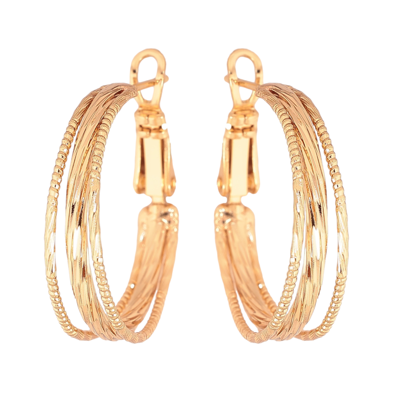 Сережки Xuping колір Позолота 18K кільця (конго) "Декоративний візерунок" ø 2.5см фото №2