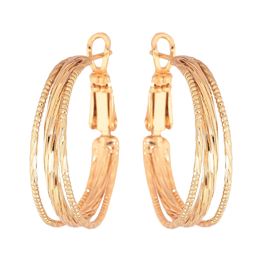 Серьги Xuping цвет Позолота 18K кольца (конго) "Декоративный узор" ø 2.5см фото №1