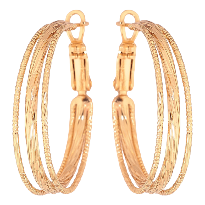 Сережки Xuping колір Позолота 18K кільця (конго) "Декоративний візерунок" ø 3см фото №6