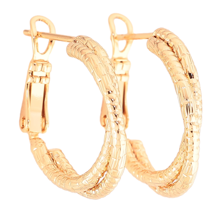 Сережки Xuping колір Позолота 18K кільця (конго) "Декоративний візерунок" ø 2см фото №2 Сережки Xuping колір Позолота 18K кільця (конго) "Декоративний візерунок" ø 2см фото №2