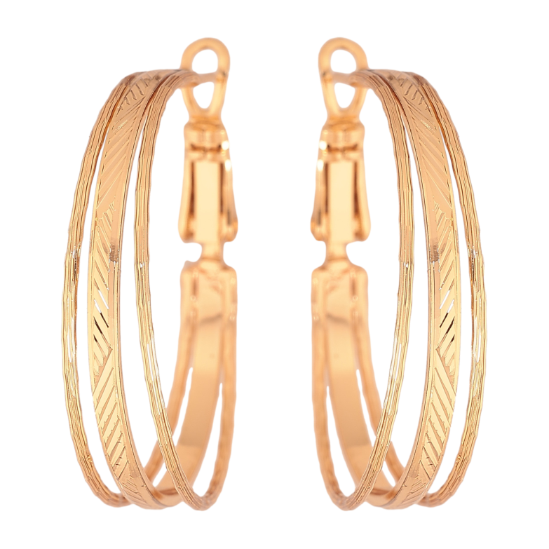 Сережки Xuping колір Позолота 18K кільця (конго) "Декоративний візерунок" ø 3см фото №1