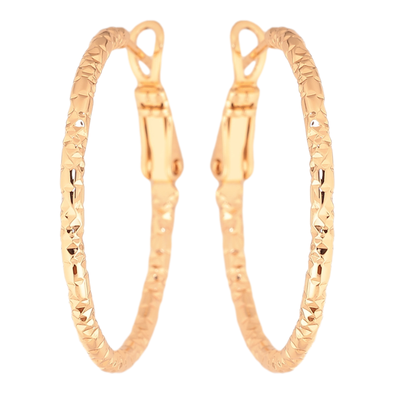 Сережки Xuping колір Позолота 18K кільця (конго) "Декоративний візерунок" ø 3см фото №3