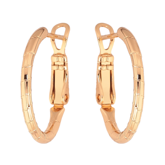 Сережки Xuping колір Позолота 18K кільця (конго) "Декоративний візерунок" ø 2см фото №1