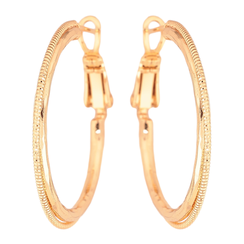 Сережки Xuping колір Позолота 18K кільця (конго) "Декоративний візерунок" ø 3см фото №1