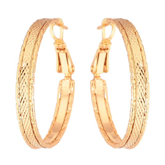 Сережки Xuping колір Позолота 18K кільця (конго) "Декоративний візерунок" ø 3см фото №1