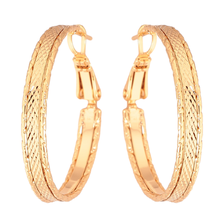 Серьги Xuping цвет Позолота 18K кольца (конго) "Декоративный узор" ø 3см фото №3