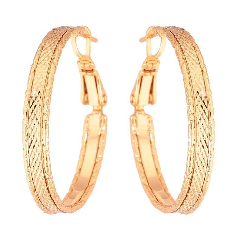 Серьги Xuping цвет Позолота 18K кольца (конго) "Декоративный узор" ø 3см фото №1