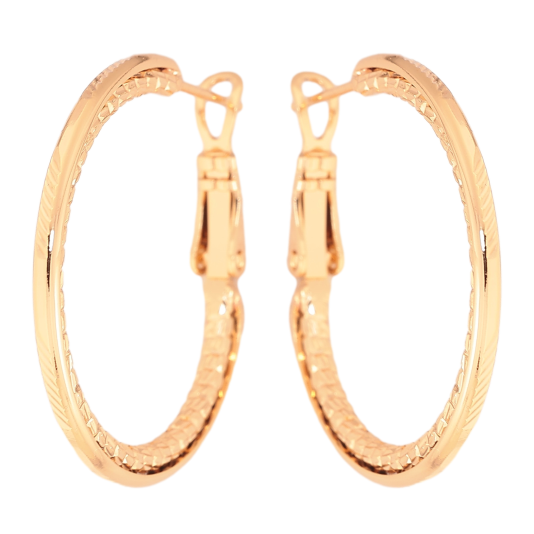 Сережки Xuping колір Позолота 18K кільця (конго) "Декоративний візерунок" ø 3см фото №1