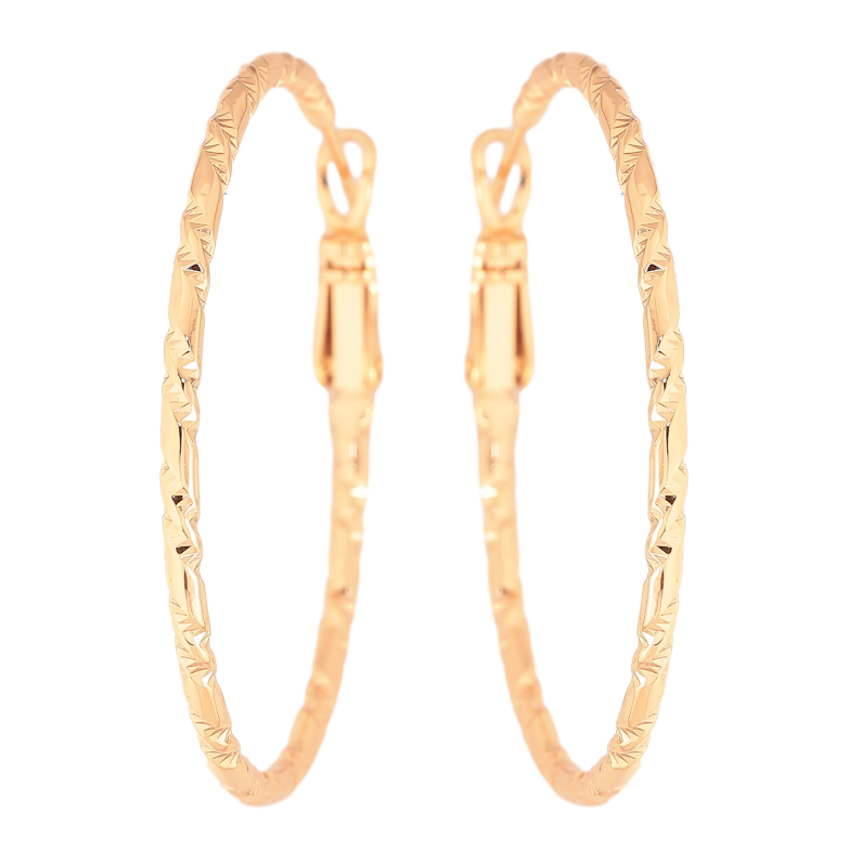Сережки Xuping колір Позолота 18K кільця (конго) "Декоративний візерунок" ø 4см фото №2 Сережки Xuping колір Позолота 18K кільця (конго) "Декоративний візерунок" ø 4см фото №2
