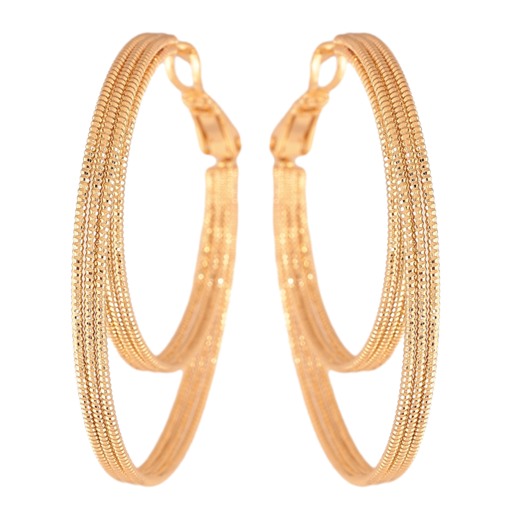 Сережки Xuping колір Позолота 18K кільця (конго) "Подвійні з візерунком" ø 4см фото №20 Сережки Xuping колір Позолота 18K кільця (конго) "Подвійні з візерунком" ø 4см фото №20