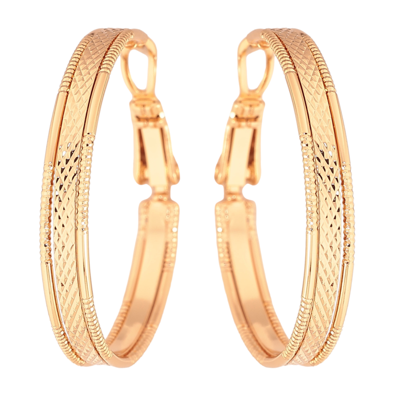 Сережки Xuping колір Позолота 18K кільця (конго) "Декоративний візерунок" ø 3см фото №1