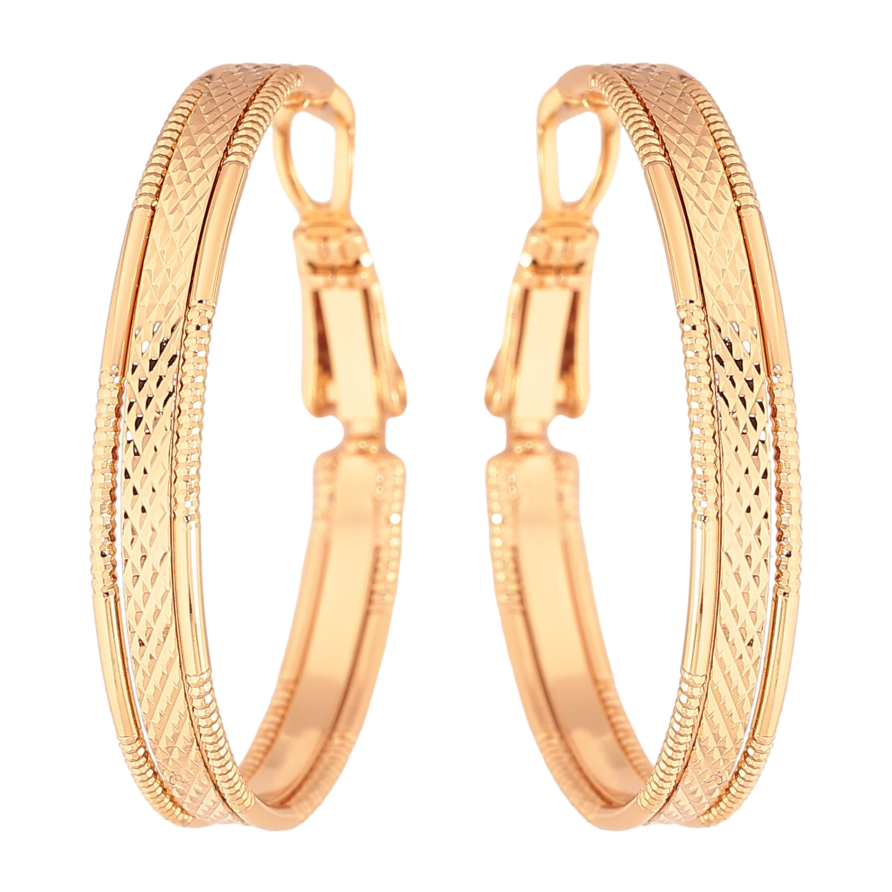 Сережки Xuping колір Позолота 18K кільця (конго) "Декоративний візерунок" ø 3см фото №1