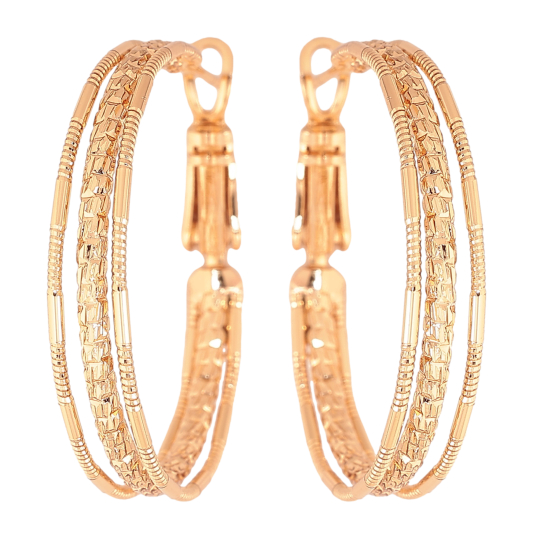 Серьги Xuping цвет Позолота 18K кольца (конго) "Декоративный узор" ø 3см фото №1