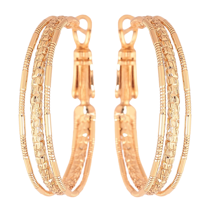 Серьги Xuping цвет Позолота 18K кольца (конго) "Декоративный узор" ø 3см фото №8