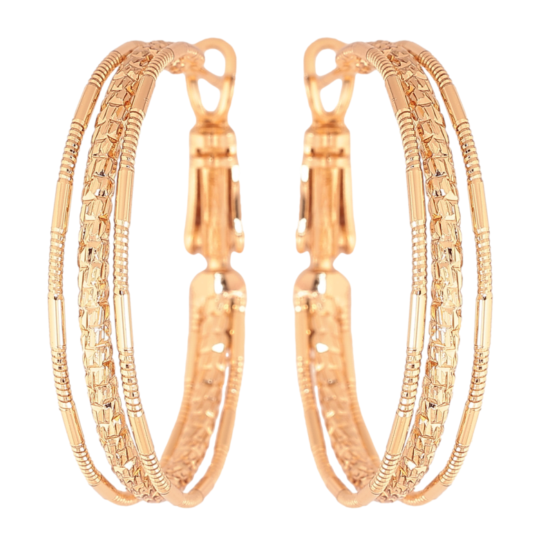 Серьги Xuping цвет Позолота 18K кольца (конго) "Декоративный узор" ø 3см фото №1