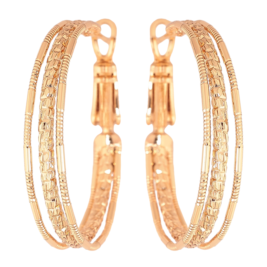 Серьги Xuping цвет Позолота 18K кольца (конго) "Декоративный узор" ø 3см фото №1