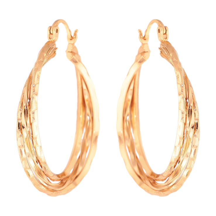 Серьги Xuping цвет Позолота 18K кольца (конго) "Декоративный узор" ø 4см фото №2