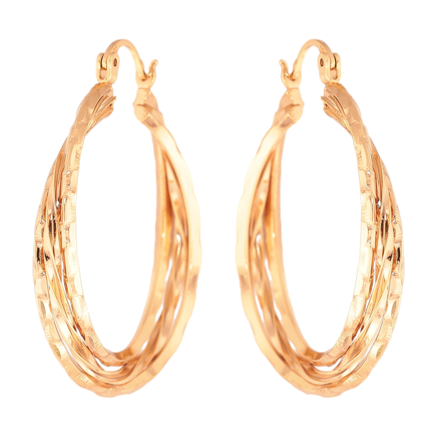 Серьги Xuping цвет Позолота 18K кольца (конго) "Декоративный узор" ø 3,5см фото №1