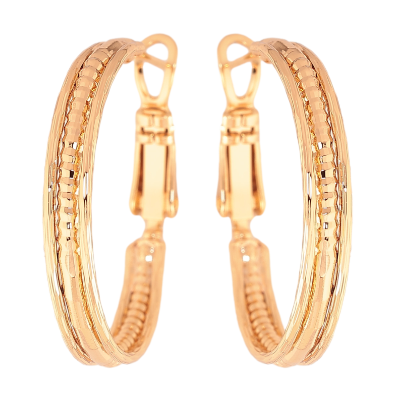 Сережки Xuping колір Позолота 18K кільця (конго) "Декоративний візерунок" ø 2.5см фото №2