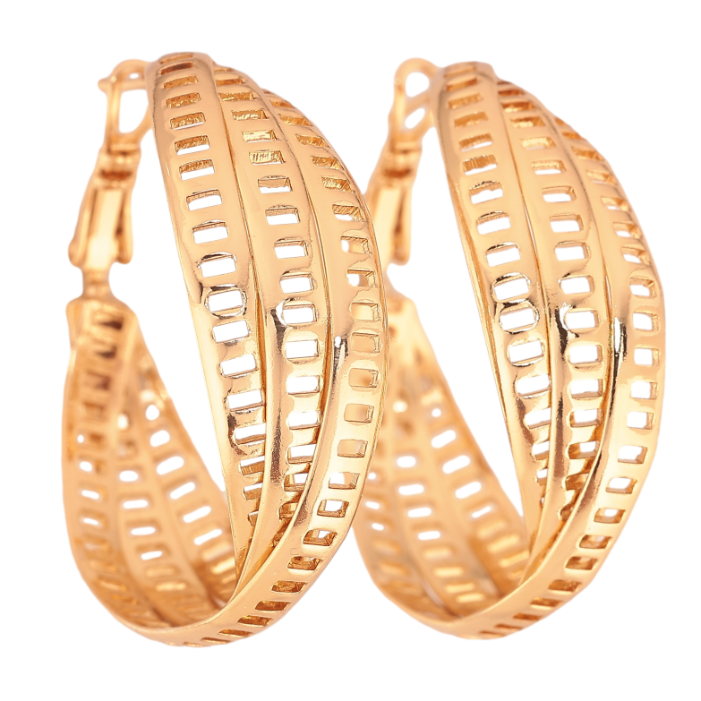 Серьги Xuping цвет Позолота 18K кольца (конго) "Декоративный узор" ø 3.5см фото №1