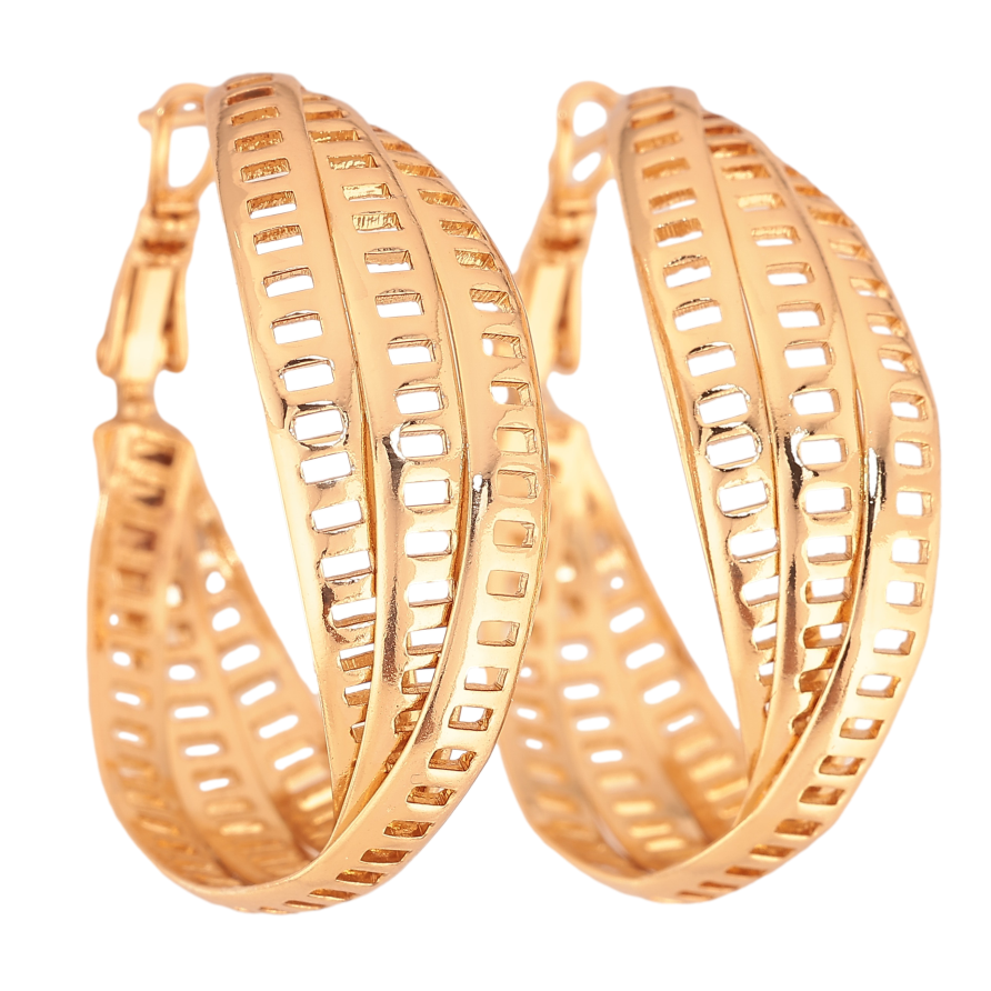 Серьги Xuping цвет Позолота 18K кольца (конго) "Декоративный узор" ø 3.5см фото №1