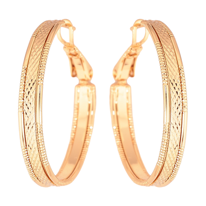 Сережки Xuping колір Позолота 18K кільця (конго) "Декоративний візерунок" ø 3см фото №2